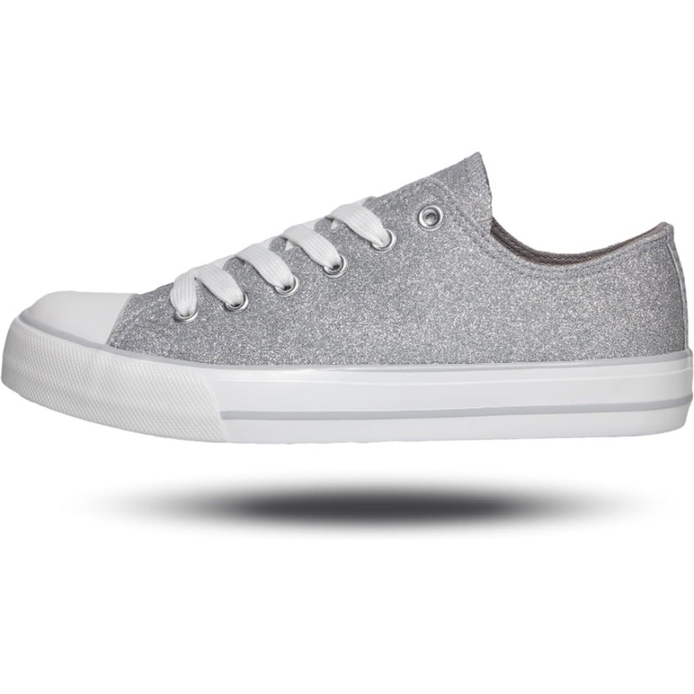 NEW silver glitter canvas sneakers size 11/42 - Picture 2 of 6